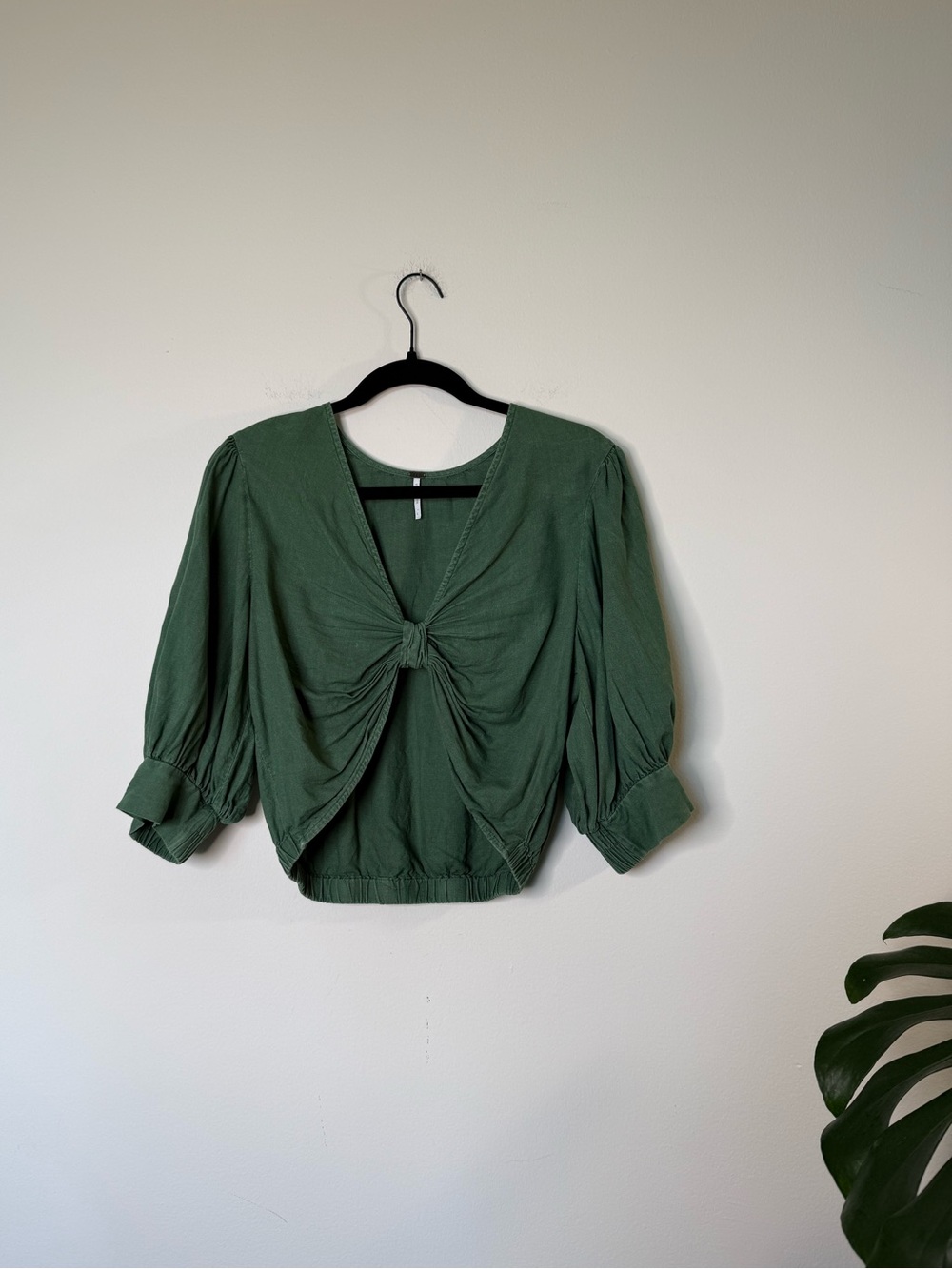 Young Fabulous & Broke Green Knot-Front Crop Top Miranda Blouse